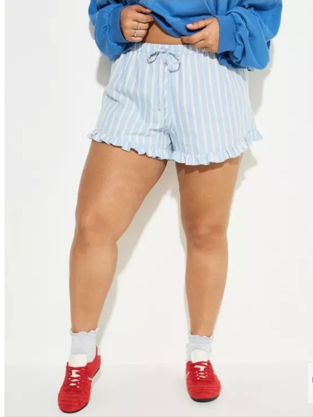 Torrid Lovesick Blue Striped Ruffle Hem Drawstrig Shorts Size 1X Nwt Summer